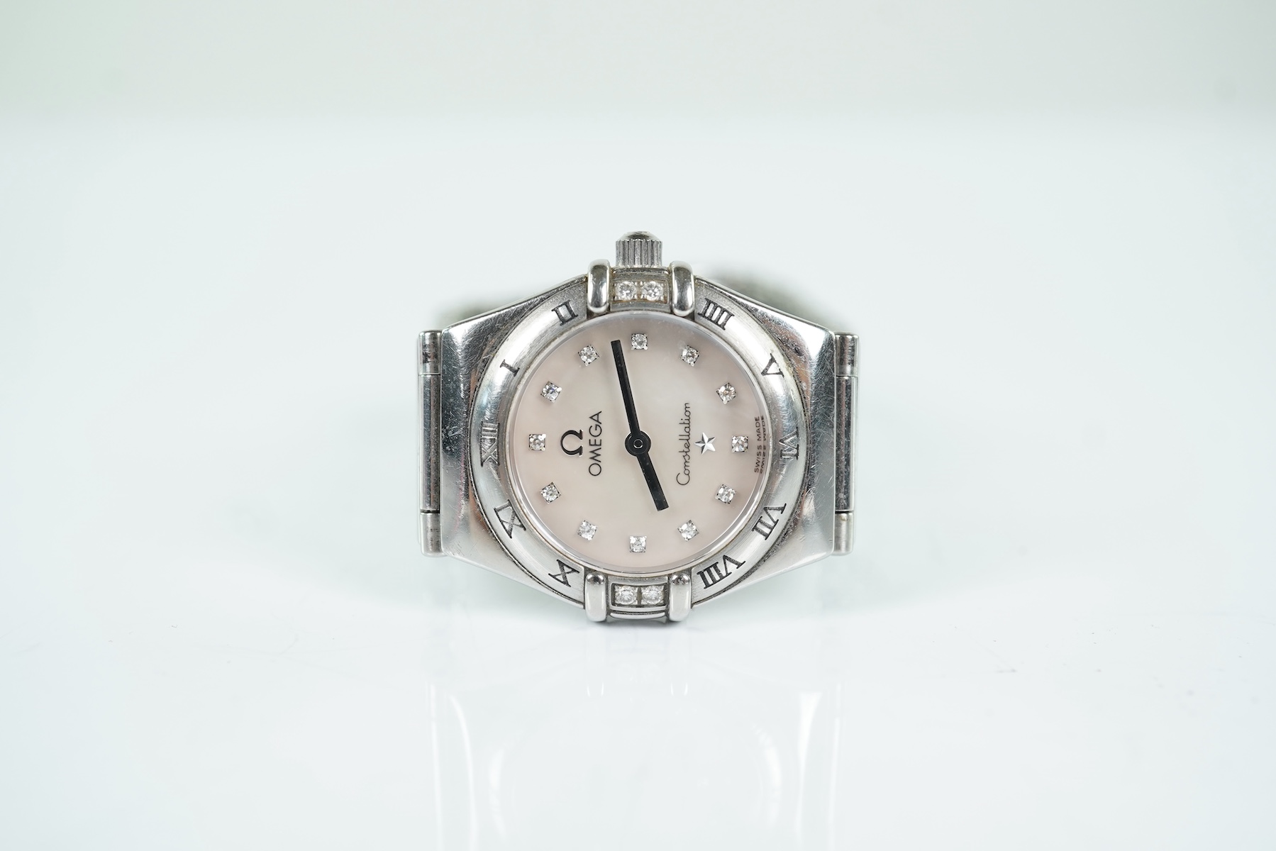 A lady's 2002 stainless steel and diamond set Omega Constellation quartz wrist watch